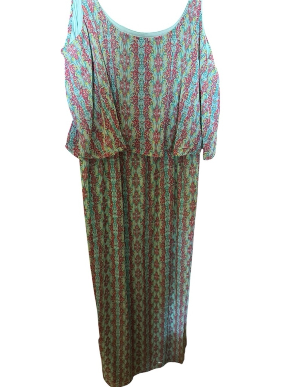 Urban Love Maxi Dress XL Boho Sheer Overlay Lined Blue Green Pink Flowy